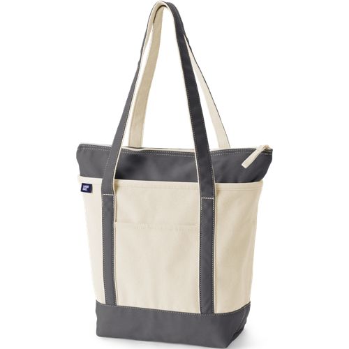 Lands' End Natural Zip Top Canvas Tote Bag, Size: Small