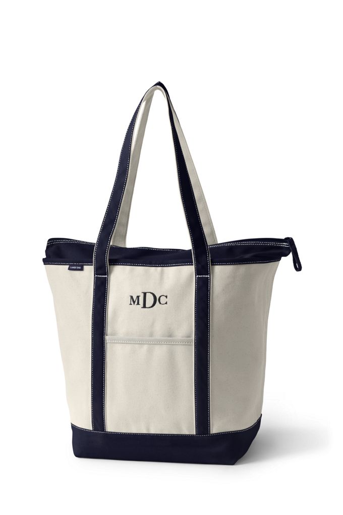 Image of Large Natural Zip Top Long Handle Canvas Tote Bag - Lands' End - Ivory