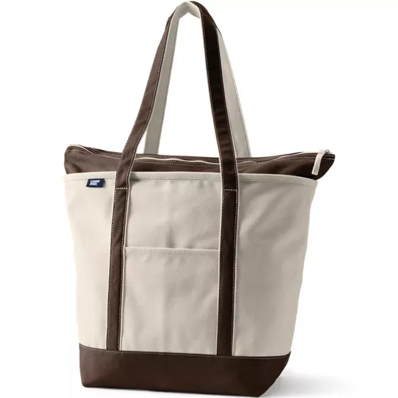 Large 5 Pocket Zip Top Long Handle Canvas Tote Bag - primary
