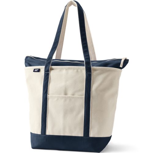 Large 5 Pocket Zip Top Long Handle Canvas Tote Bag