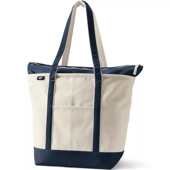 Large 5 Pocket Zip Top Long Handle Canvas Tote Bag - primary