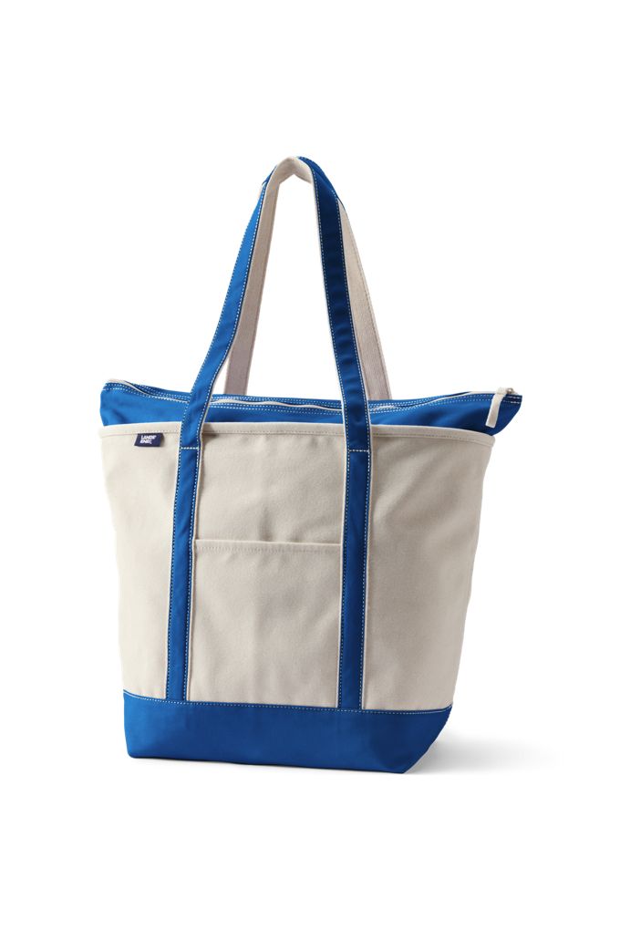 Large Natural 5 Pocket Zip Top Long Handle Canvas Tote Bag - Lands' End - Ivory