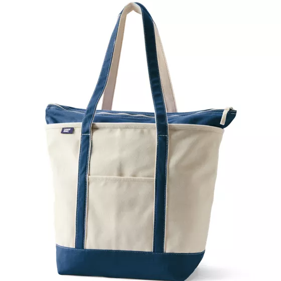 Large 5 Pocket Zip Top Long Handle Canvas Tote Bag - primary