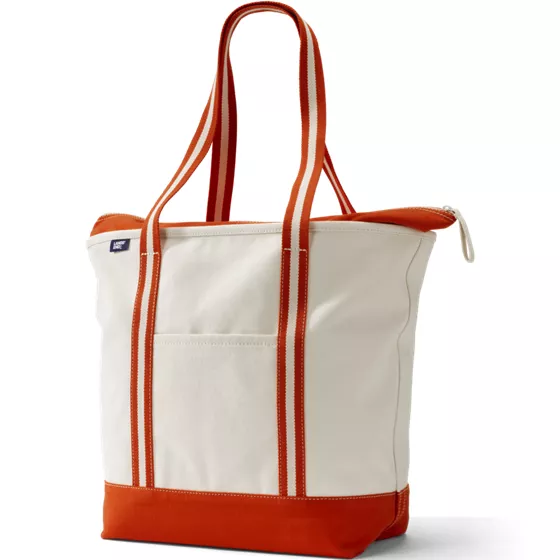Large 5 Pocket Zip Top Long Handle Canvas Tote Bag - primary