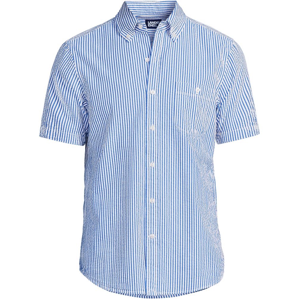 Seersucker Button Down Sleep Shirt (L/XL, Blue)