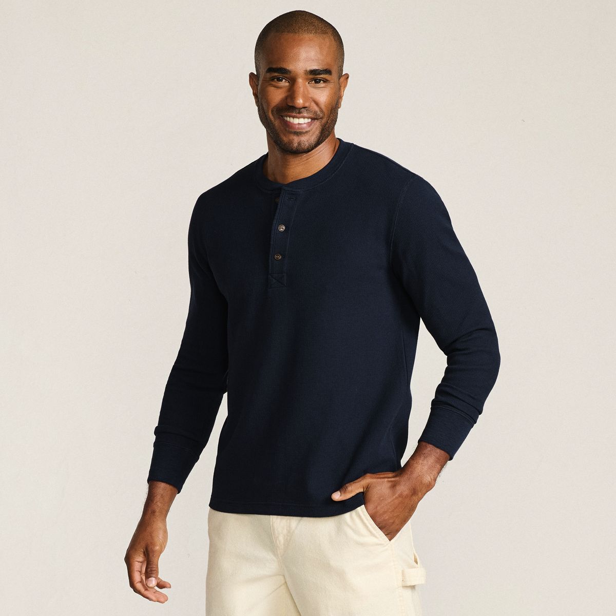 Men's Long Sleeve Thermal Waffle Henley | Lands' End