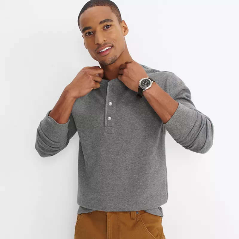 Men's Tall Long Sleeve Thermal Waffle Henley, alternative image