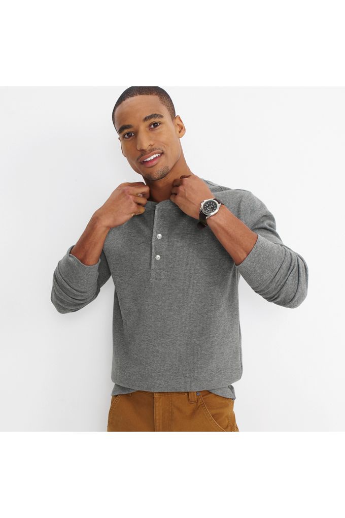 Men's Long Sleeve Thermal Waffle Henley - Lands' End - Gray - XXL
