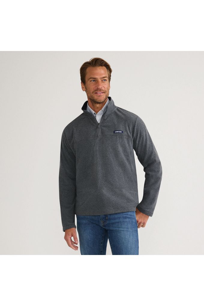 Men's Anyweather Fleece Quarter Zip Pullover - Lands' End - Black - S