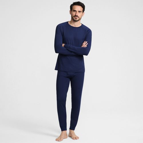 Stretch Thermaskin Thermal Long Johns, Men, size: M, regular, Blue, Spandex/Poly-blend, by Lands' End