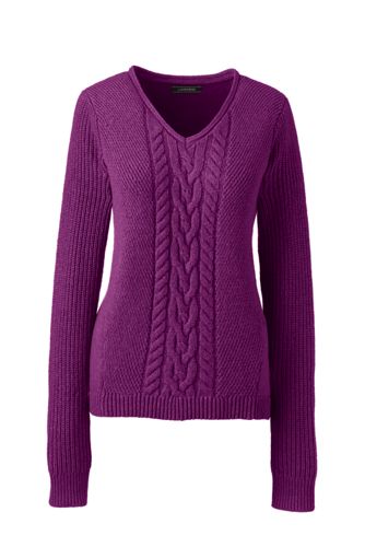 Leichter Zopfmuster Pullover Mit V Ausschnitt Fur Damen In Lands End