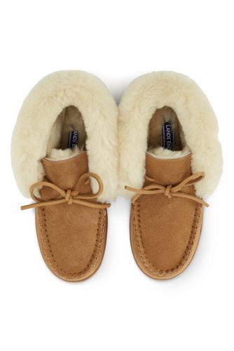 Women's Suede Moccasin Bootie Slippers | Lands' End