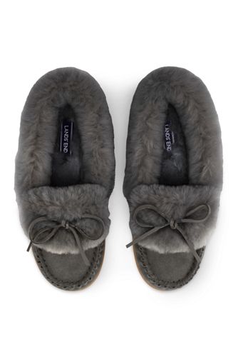 Suede Leather Fuzzy Shearling Fur Moccasin Slippers Lands'