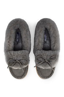 Women's Suede Moccasin Slippers with Shearling Collar
