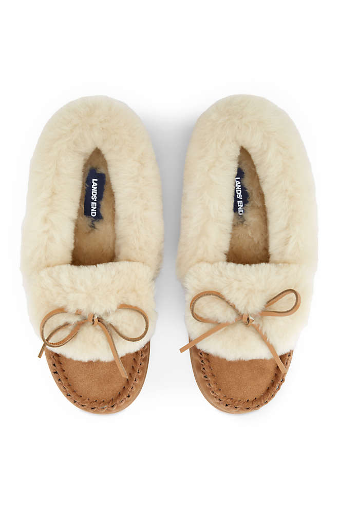 Women's Suede Leather Fuzzy Shearling Fur Moccasin Slippers, alternative image