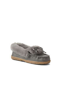 Women's Suede Leather Fuzzy Shearling Fur Moccasin Slippers, Front