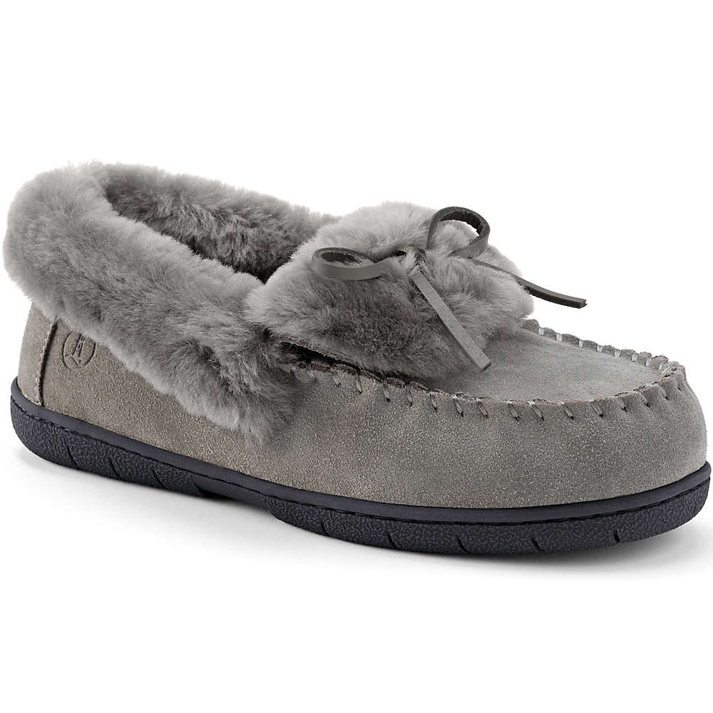Women's Suede Leather Fuzzy Shearling Fur Moccasin Slippers, Front