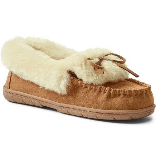 Women's Suede Moccasin Slippers with Shearling Collar