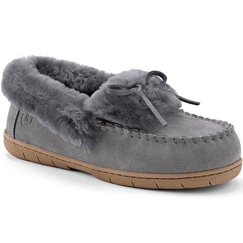 Women's Suede Leather Fuzzy Shearling Fur Moccasin Slippers - Secondary