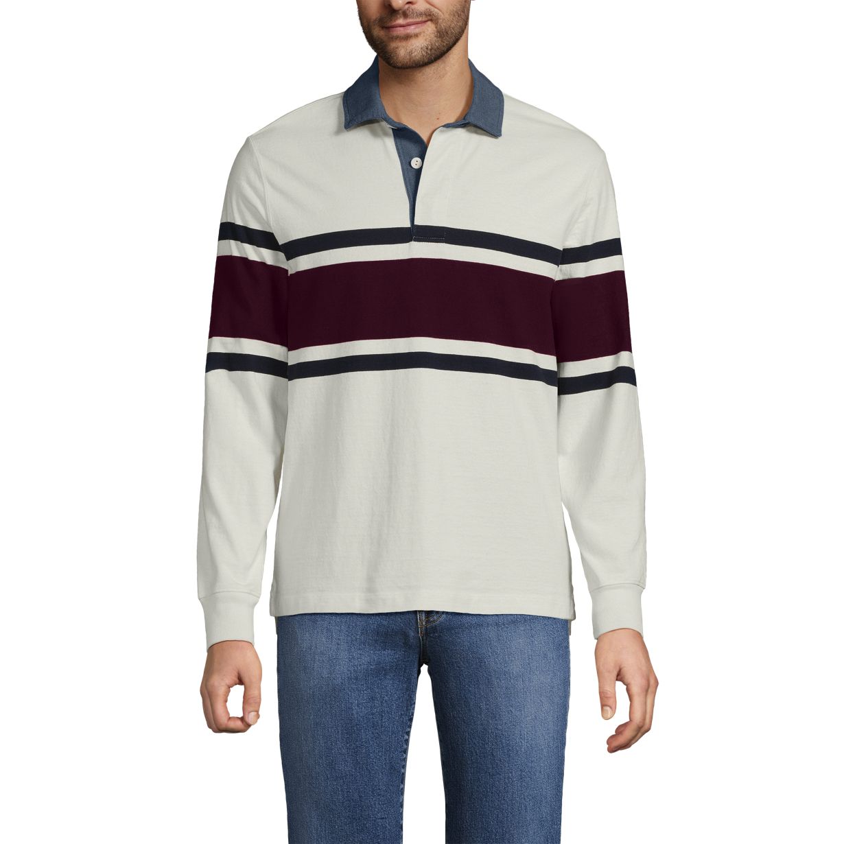 Men's Long Sleeve Stripe Rugby Shirt