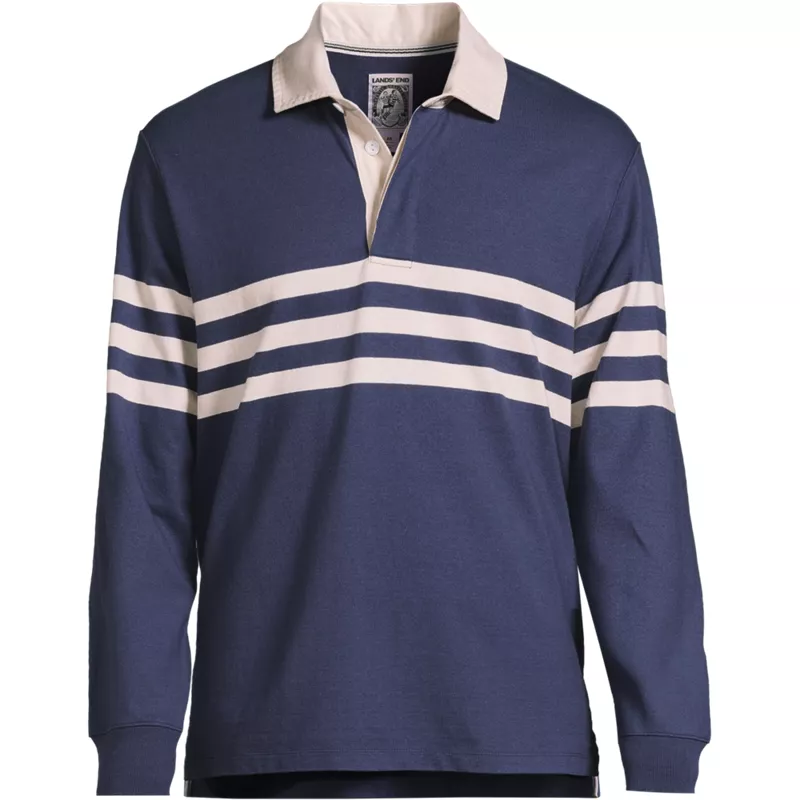 Men's Long Sleeve Stripe Rugby Shirt, Front