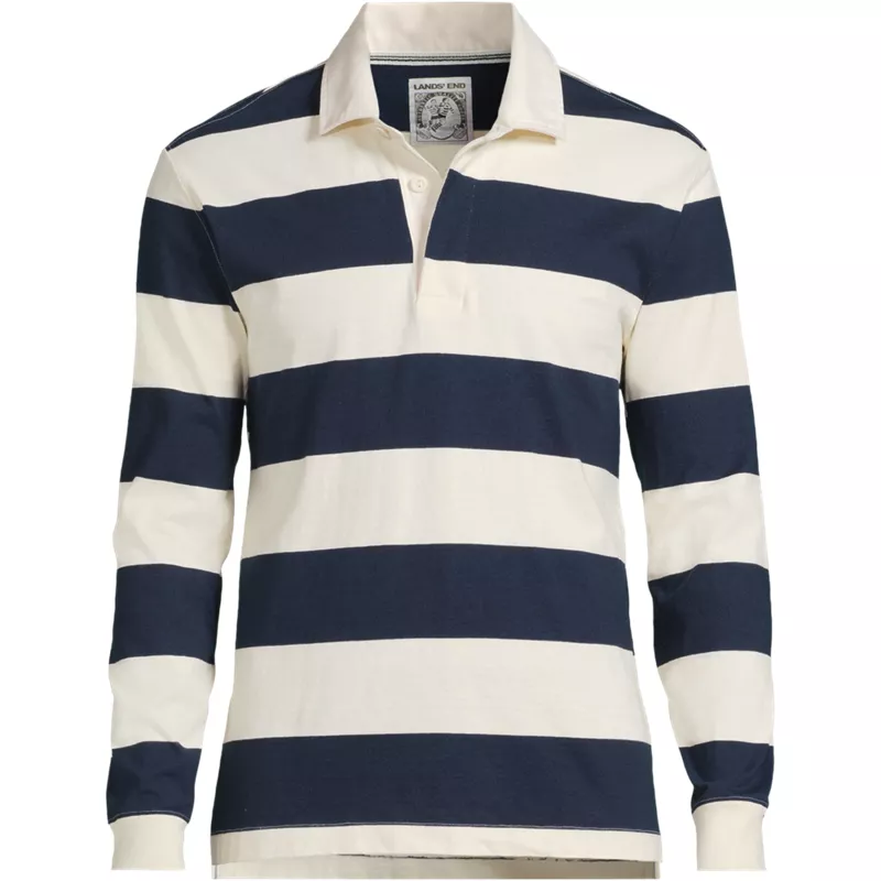 School Uniform Men's Long Sleeve Stripe Rugby Shirt, Front