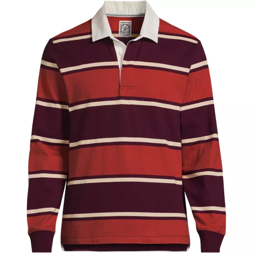 Men's Big and Tall Long Sleeve Stripe Rugby Shirt, Front