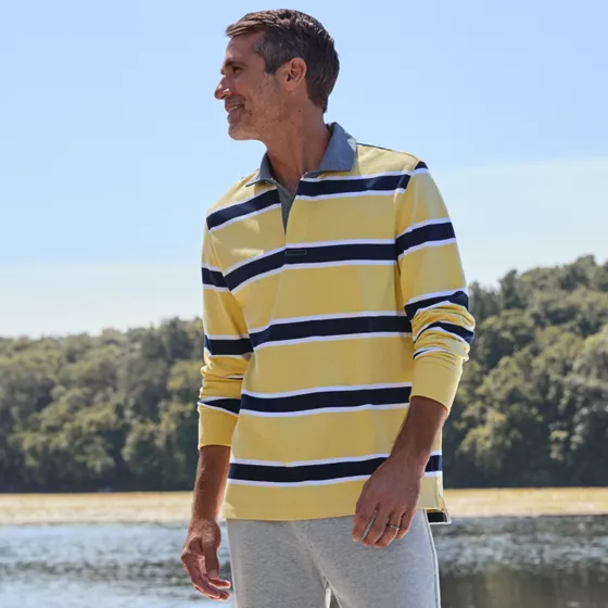 Men's Long Sleeve Stripe Rugby Shirt - primary