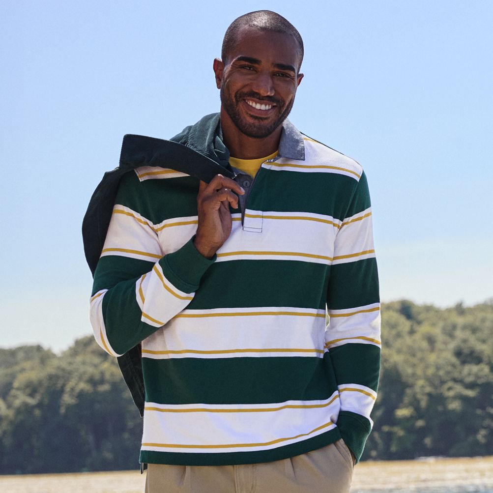 Men's Long Sleeve Stripe Rugby Shirt | Lands' End