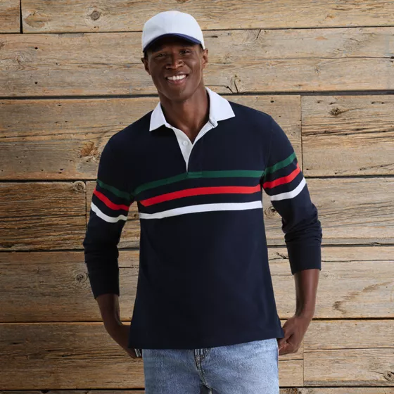 Men's Long Sleeve Stripe Rugby Shirt - primary