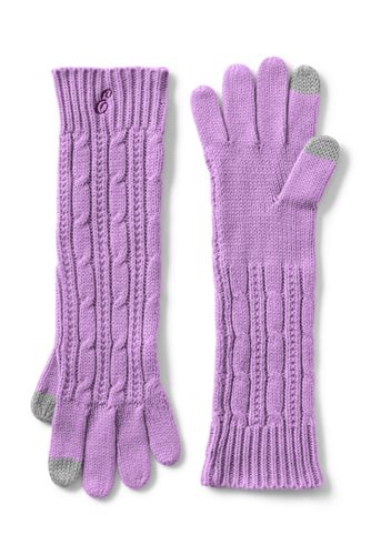 purple knitted gloves