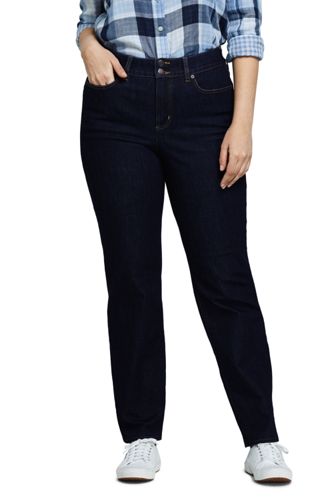 Women's Plus Size Mid Rise Straight Leg Slimming Jeans - Blue from ...