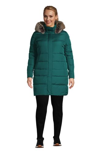 women's winter long down coat with faux fur hood