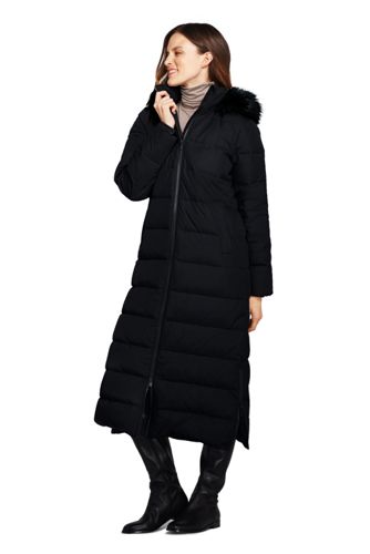 women's full length down coat with hood