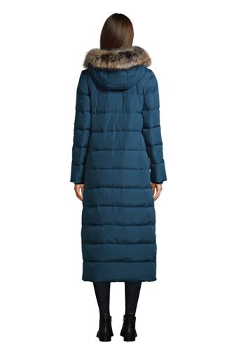 full length down coat with hood