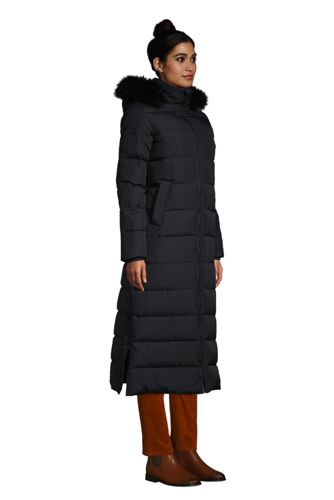 full length down coat with hood