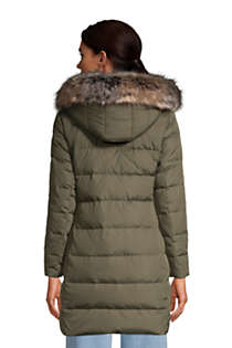 Lands End Womens Plus Size Winter Long Down Coat with Faux Fur Hood