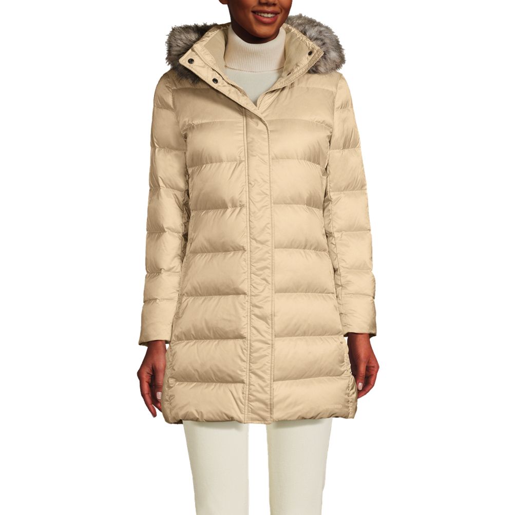 Lands end faux outlet fur hooded down coat