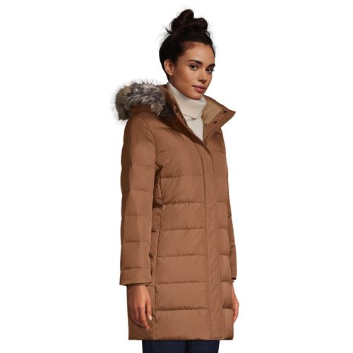 French Connection Womens Down Coat with Belt and Sherpa Lined Faux Fur Hood 