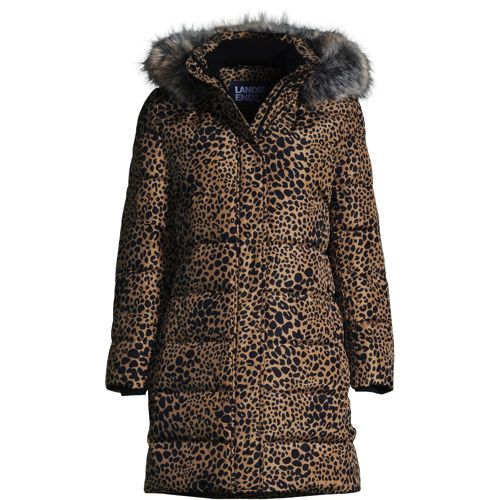 Lands end women's winter long online down coat with faux fur hood