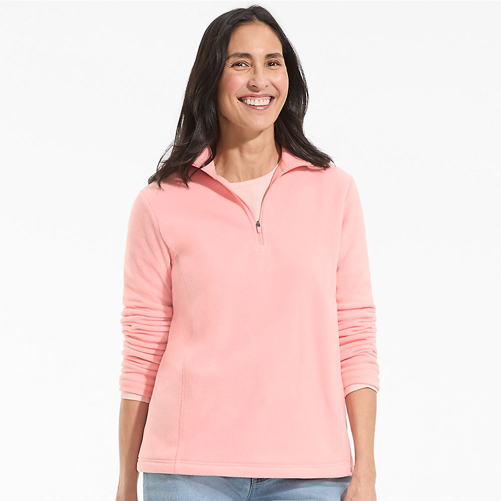 Anyweather Quarter Zip Fleece Top, Women, size: S, regular, Pink, Polyester, by Lands' End