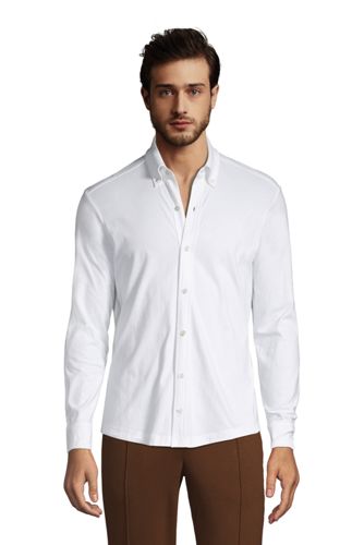 【ランズエンド LANDS' END】メンズ・スーパーＴ・ニット・ドレスシャツ／長袖/XL/ホワイト