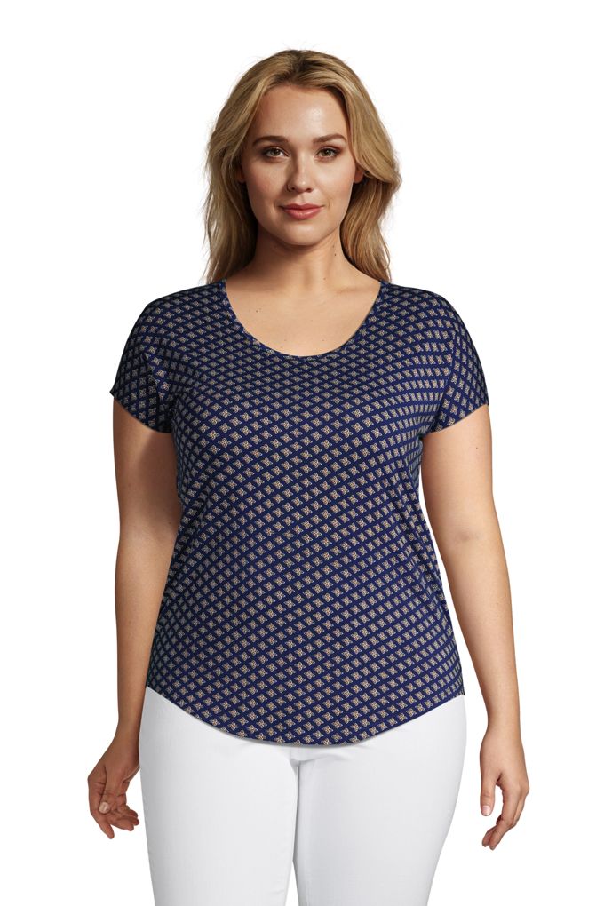 Lands' EndWomen's Plus Size U-neck Jersey T-shirt - Lands' End - Blue ...