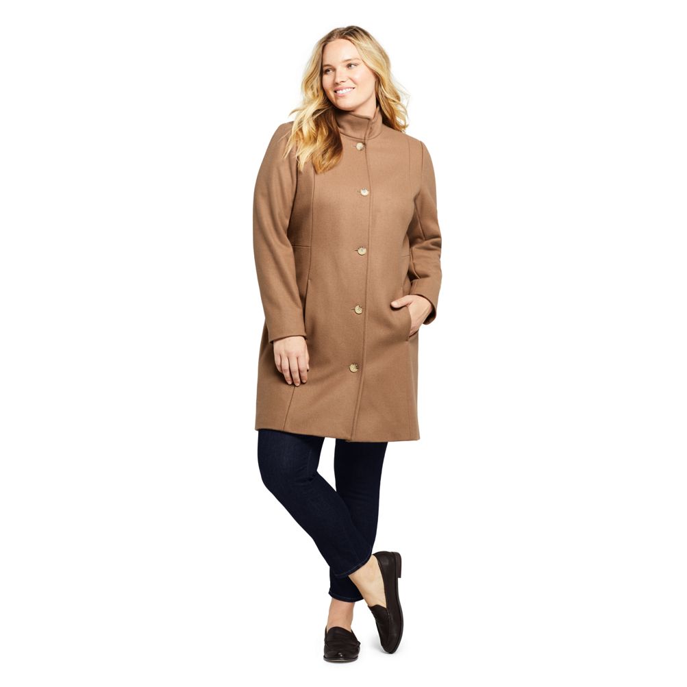 Women's Plus Size Petite Fit and Flare Long Wool Coat | Lands' End