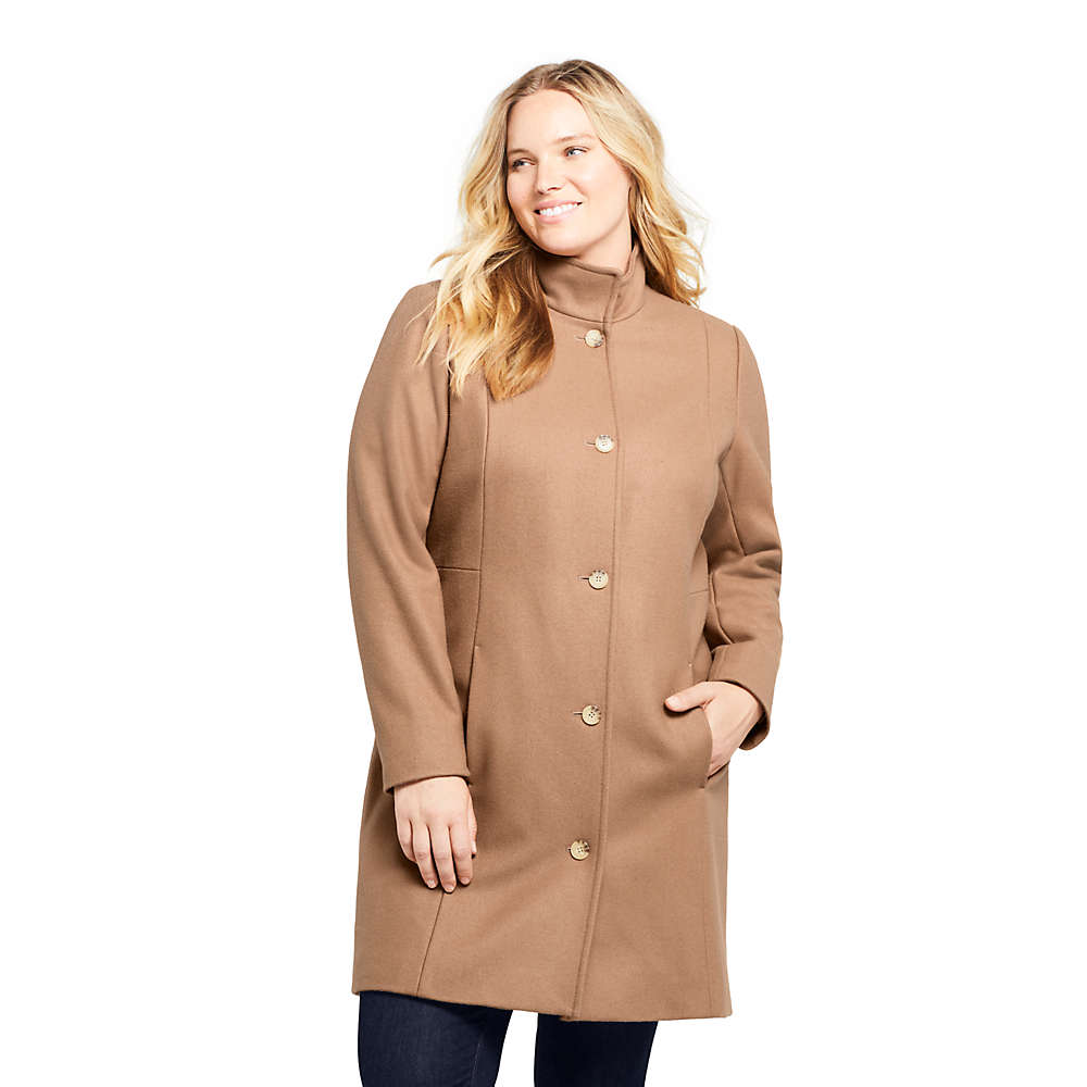 Women's Plus Size Fit and Flare Long Wool Coat, Front