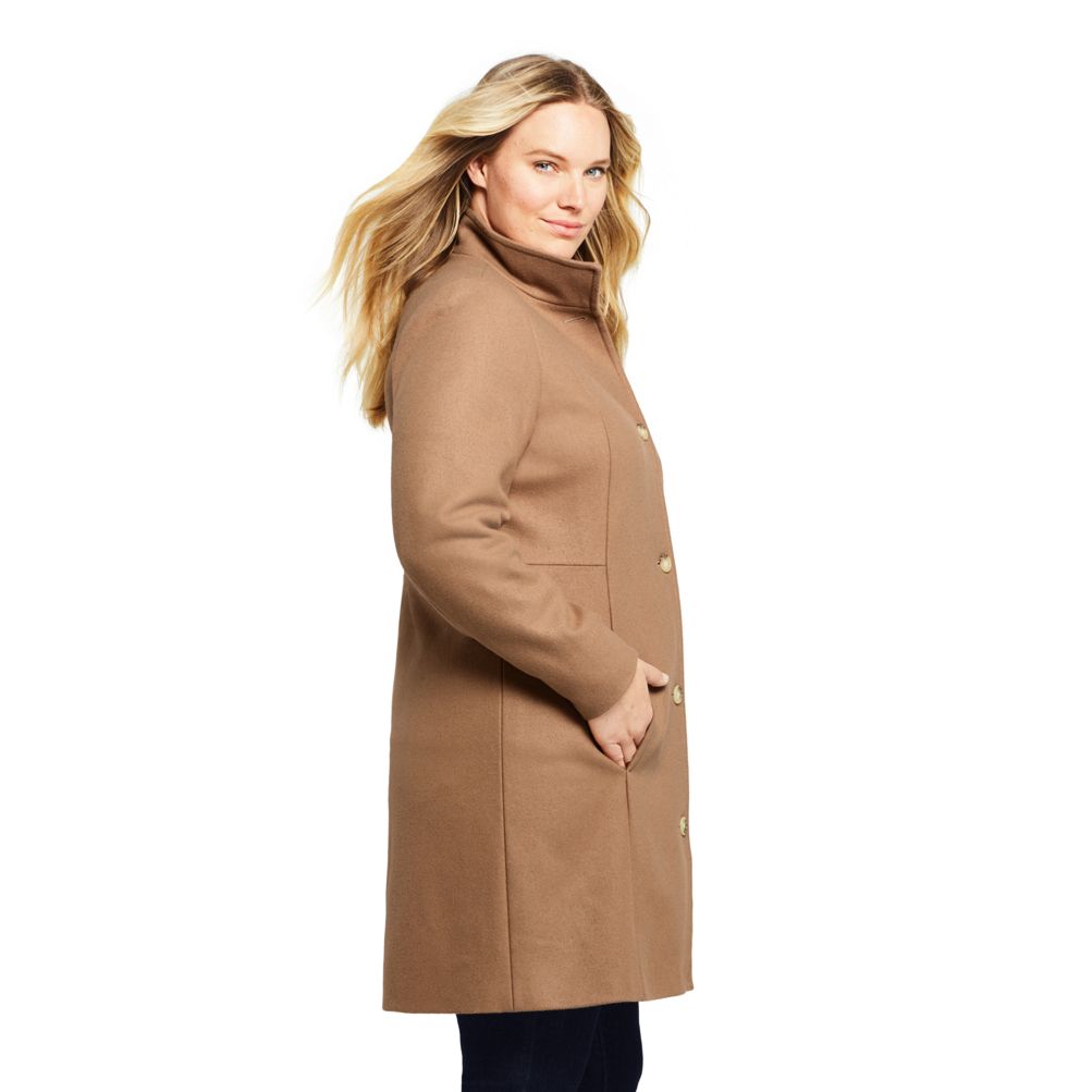 Women's Plus Size Petite Fit and Flare Long Wool Coat | Lands' End