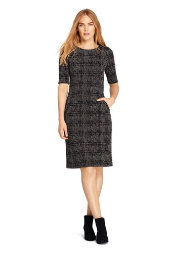 Women's Ponte Knit Sheath Tweed Dress with Elbow Sleeves 