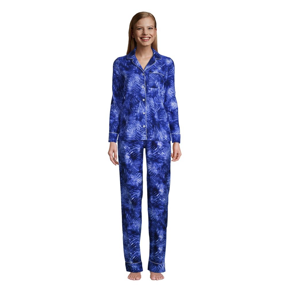Cozy Christmas Pajamas, women's plaid pajamas, women's blue pajama top with  green and blue plaid pajama pants, Lands End-min