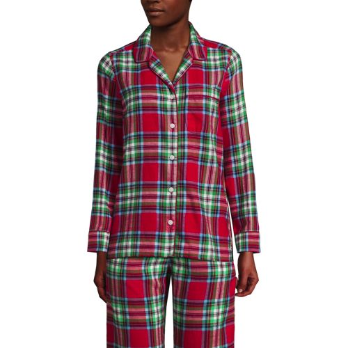  Lands' End Gemustertes Pyjamahemd Aus Reinem Baumwoll-flanell, Damen, Größe:36-38 Regular, Rot, Baumwolle, By Lands' End 