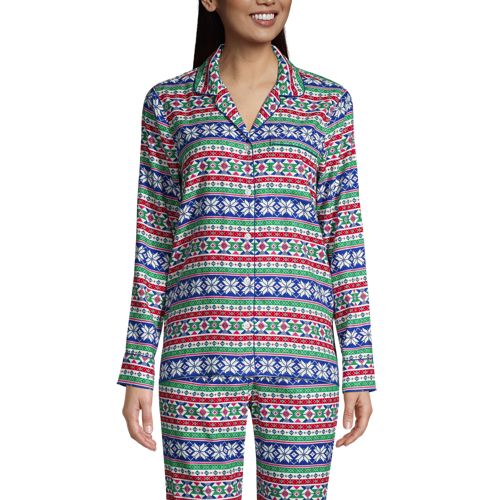 Lands' End Women's Tall Pajama Set Knit Long Sleeve T-shirt And Flannel  Pants - Medium Tall - Deep Sea Navy Holiday Pups : Target